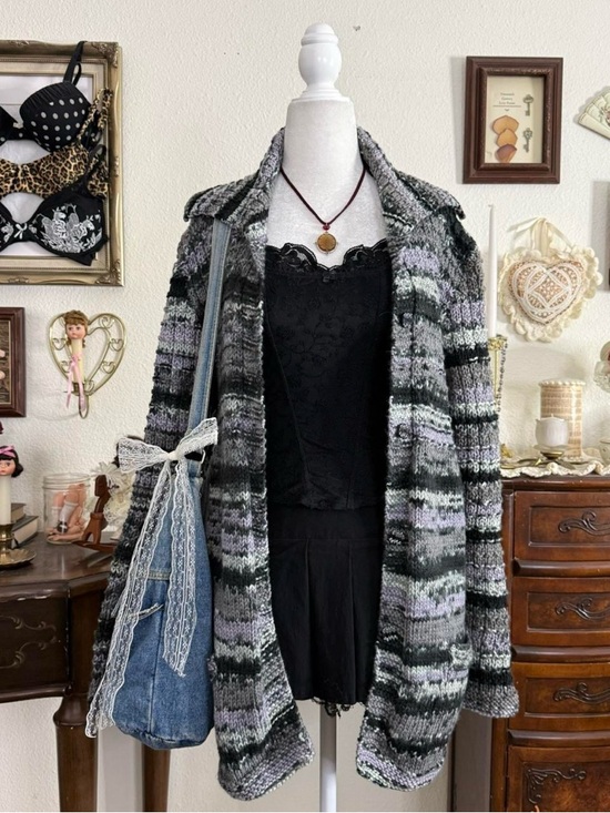 Sweaters - vintage quirky whimsical twee cozy striped knit cardigan w pockets